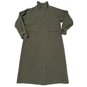 LL Bean Womens M Medium Petite Long Maxi Trench Coat Olive Green Outerwear